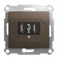 Розетка 2xUSB SYSTEME ELECTRIC GLOSSA, шоколад
