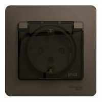 Розетка SYSTEME ELECTRIC GLOSSA, скрытый монтаж, с заземлением, с крышкой, со шторками, шоколад