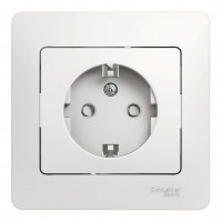 Розетка SYSTEME ELECTRIC GLOSSA, скрытый монтаж, с заземлением, со шторками, белый