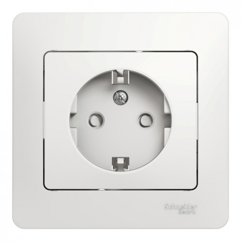Розетка SYSTEME ELECTRIC GLOSSA, скрытый монтаж, с заземлением, со шторками, белый