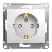 Розетка SYSTEME ELECTRIC GLOSSA, скрытый монтаж, с заземлением, со шторками, белый