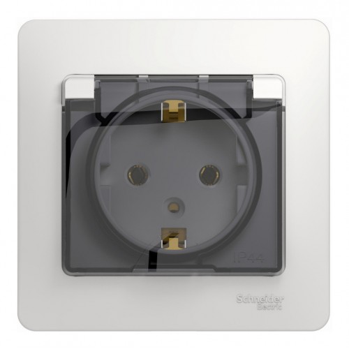 Розетка SYSTEME ELECTRIC GLOSSA, скрытый монтаж, с заземлением, с крышкой, со шторками, белый