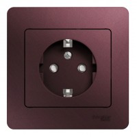 Розетка SYSTEME ELECTRIC GLOSSA, скрытый монтаж, с заземлением, со шторками, баклажановый
