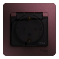 Розетка SYSTEME ELECTRIC GLOSSA, скрытый монтаж, с заземлением, с крышкой, со шторками, баклажановый