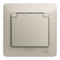 Розетка SYSTEME ELECTRIC GLOSSA, скрытый монтаж, с заземлением, с крышкой, со шторками, молочный
