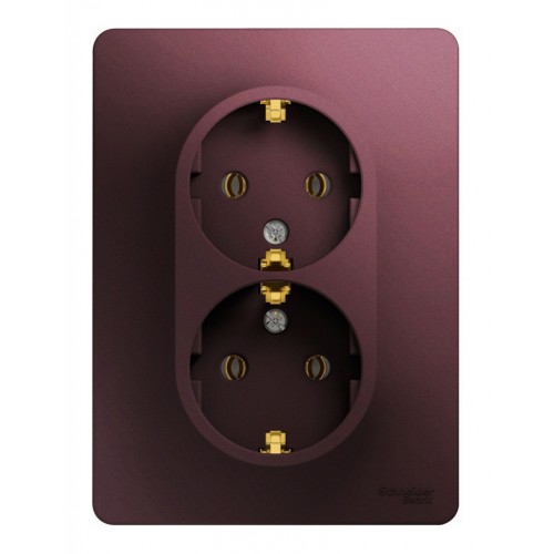 Розетка двухместная SYSTEME ELECTRIC GLOSSA, скрытый монтаж, с заземлением, баклажановый