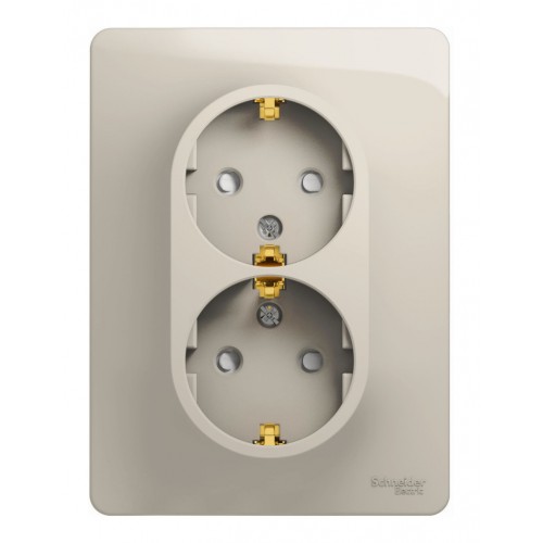 Розетка двухместная SYSTEME ELECTRIC GLOSSA, скрытый монтаж, с заземлением, со шторками, молочный