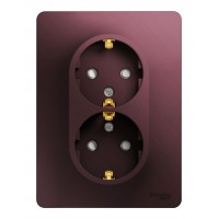 Розетка двухместная SYSTEME ELECTRIC GLOSSA, скрытый монтаж, с заземлением, со шторками, баклажановый