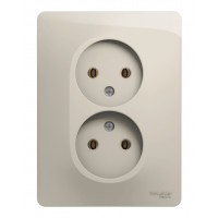 Розетка двухместная SYSTEME ELECTRIC GLOSSA, скрытый монтаж, без заземления, молочный