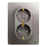 Розетка двухместная SYSTEME ELECTRIC GLOSSA, скрытый монтаж, с заземлением, со шторками, платина