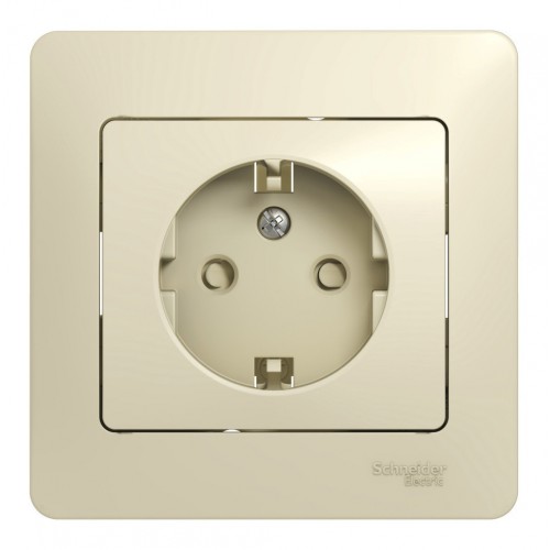 Розетка SYSTEME ELECTRIC GLOSSA, скрытый монтаж, с заземлением, со шторками, бежевый