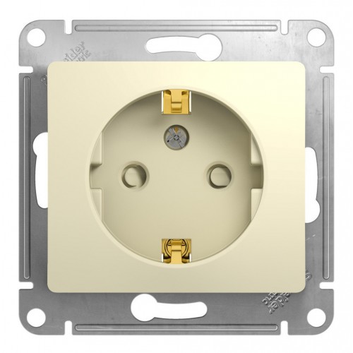 Розетка SYSTEME ELECTRIC GLOSSA, скрытый монтаж, с заземлением, со шторками, бежевый
