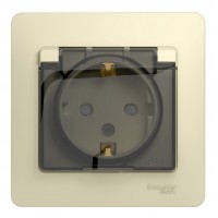 Розетка SYSTEME ELECTRIC GLOSSA, скрытый монтаж, с заземлением, с крышкой, со шторками, бежевый