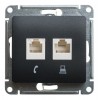 Розетка двойная компьютерная RJ45 Cat.5 SYSTEME ELECTRIC GLOSSA, антрацит