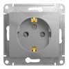 Розетка SYSTEME ELECTRIC GLOSSA, скрытый монтаж, с заземлением, со шторками, алюминий