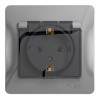 Розетка SYSTEME ELECTRIC GLOSSA, скрытый монтаж, с заземлением, с крышкой, со шторками, алюминий