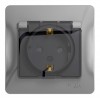Розетка SYSTEME ELECTRIC GLOSSA, скрытый монтаж, с заземлением, с крышкой, со шторками, алюминий