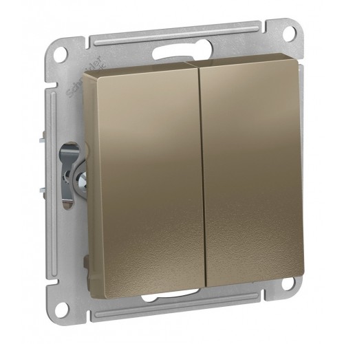 Выключатель 2-клавишный SYSTEME ELECTRIC ATLASDESIGN, скрытый монтаж, шампань