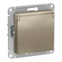 Розетка SYSTEME ELECTRIC ATLASDESIGN, скрытый монтаж, с заземлением, с крышкой, со шторками, шампань