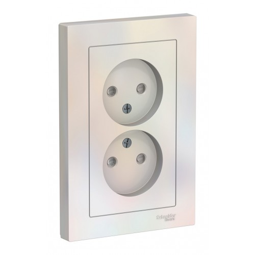 Розетка двухместная SYSTEME ELECTRIC ATLASDESIGN, скрытый монтаж, без заземления, со шторками, жемчуг