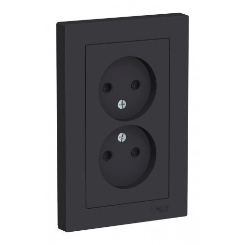 Розетка двухместная SYSTEME ELECTRIC ATLASDESIGN, скрытый монтаж, без заземления, со шторками, карбон