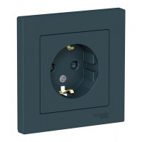 Розетка SYSTEME ELECTRIC ATLASDESIGN, скрытый монтаж, с заземлением, со шторками, изумруд
