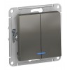 Выключатель 2-клавишный SYSTEME ELECTRIC ATLASDESIGN, с подсветкой, скрытый монтаж, сталь