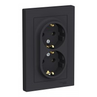 Розетка двухместная SYSTEME ELECTRIC ATLASDESIGN, скрытый монтаж, с заземлением, карбон