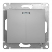Выключатель 2-клавишный SYSTEME ELECTRIC GLOSSA, с подсветкой, скрытый монтаж, алюминий