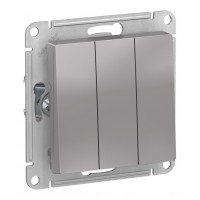 Выключатель 3-клавишный SYSTEME ELECTRIC ATLASDESIGN, скрытый монтаж, алюминий