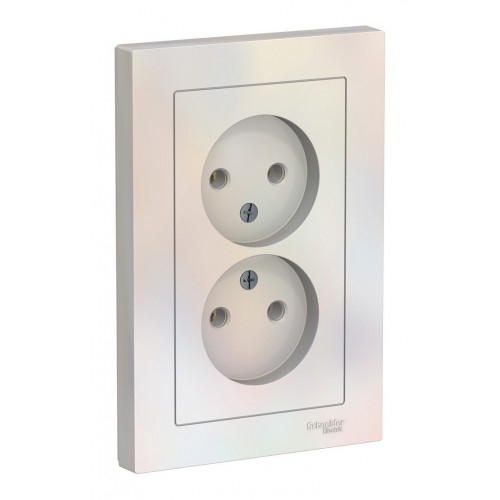 Розетка двухместная SYSTEME ELECTRIC ATLASDESIGN, скрытый монтаж, без заземления, жемчуг