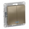 Выключатель 2-клавишный SYSTEME ELECTRIC ATLASDESIGN, с подсветкой, скрытый монтаж, шампань