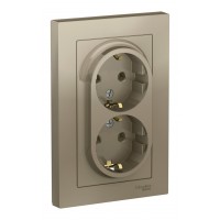 Розетка двухместная SYSTEME ELECTRIC ATLASDESIGN, скрытый монтаж, с заземлением, шампань