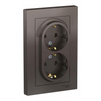 Розетка двухместная SYSTEME ELECTRIC ATLASDESIGN, скрытый монтаж, с заземлением, мокко