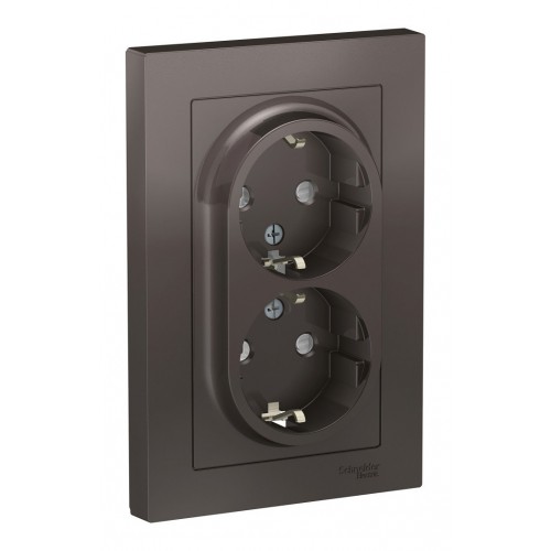 Розетка двухместная SYSTEME ELECTRIC ATLASDESIGN, скрытый монтаж, с заземлением, со шторками, мокко
