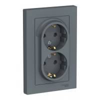 Розетка двухместная SYSTEME ELECTRIC ATLASDESIGN, скрытый монтаж, с заземлением, грифель