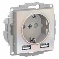 Розетка с USB SYSTEME ELECTRIC ATLASDESIGN, скрытый монтаж, с заземлением, жемчуг