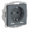 Розетка с USB SYSTEME ELECTRIC ATLASDESIGN, скрытый монтаж, с заземлением, грифель