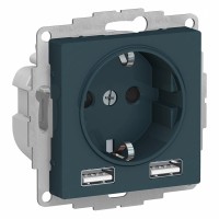 Розетка с USB SYSTEME ELECTRIC ATLASDESIGN, скрытый монтаж, с заземлением, изумруд