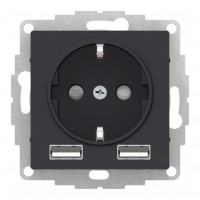 Розетка с USB SYSTEME ELECTRIC ATLASDESIGN, скрытый монтаж, с заземлением, карбон