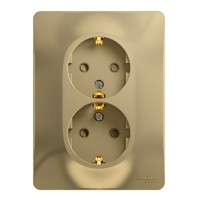 Розетка двухместная SYSTEME ELECTRIC GLOSSA, скрытый монтаж, с заземлением, со шторками, титан