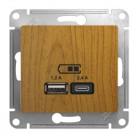 Розетка 2xUSB SYSTEME ELECTRIC GLOSSA, скрытый монтаж, дуб, GSL000539