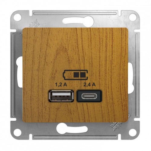 Розетка 2xUSB SYSTEME ELECTRIC GLOSSA, скрытый монтаж, дуб, GSL000539