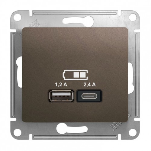 Розетка 2xUSB SYSTEME ELECTRIC GLOSSA, скрытый монтаж, шоколад, GSL000839