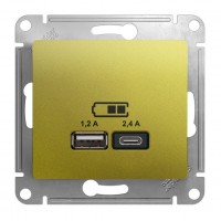 Розетка 2xUSB SYSTEME ELECTRIC GLOSSA, скрытый монтаж, фисташковый, GSL001039
