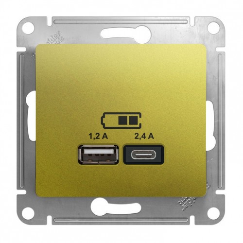 Розетка 2xUSB SYSTEME ELECTRIC GLOSSA, скрытый монтаж, фисташковый, GSL001039
