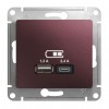 Розетка 2xUSB SYSTEME ELECTRIC GLOSSA, скрытый монтаж, баклажановый, GSL001139