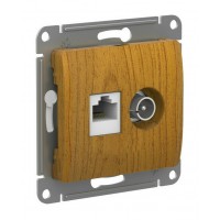 GLOSSA РОЗЕТКА двойная ТВ + компьютерная RJ45, кат. 5Е, механизм, ДЕРЕВО ДУБ