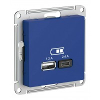 Розетка USB+USB type C SYSTEME ELECTRIC ATLASDESIGN, скрытый монтаж, аквамарин, ATN001139
