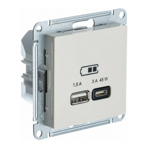 Розетка USB+USB type C SYSTEME ELECTRIC ATLASDESIGN, скрытый монтаж, бежевый, ATN000229